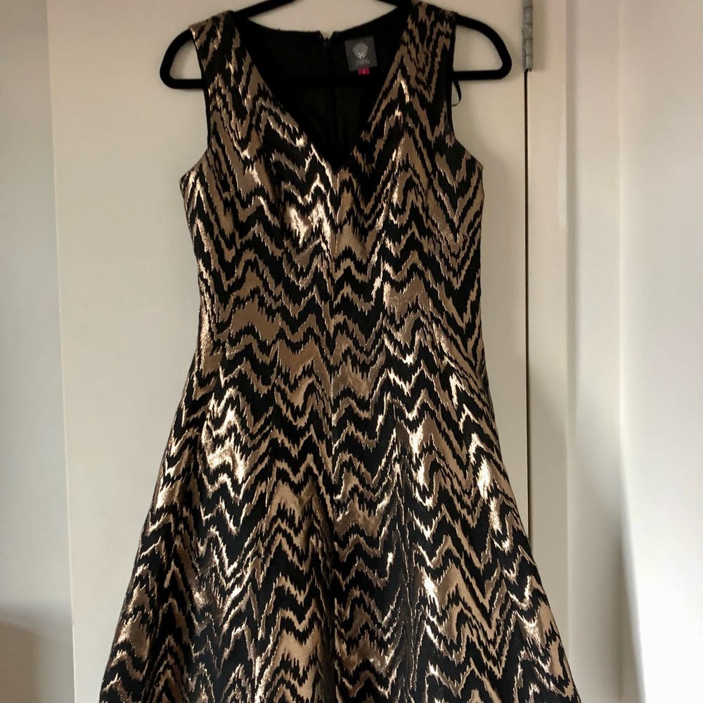 Vince Camuto cocktail black and gold cocktail dress